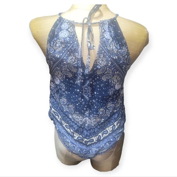 Blue Paisley Print Tank Top Halter Top - Picture 2 of 3